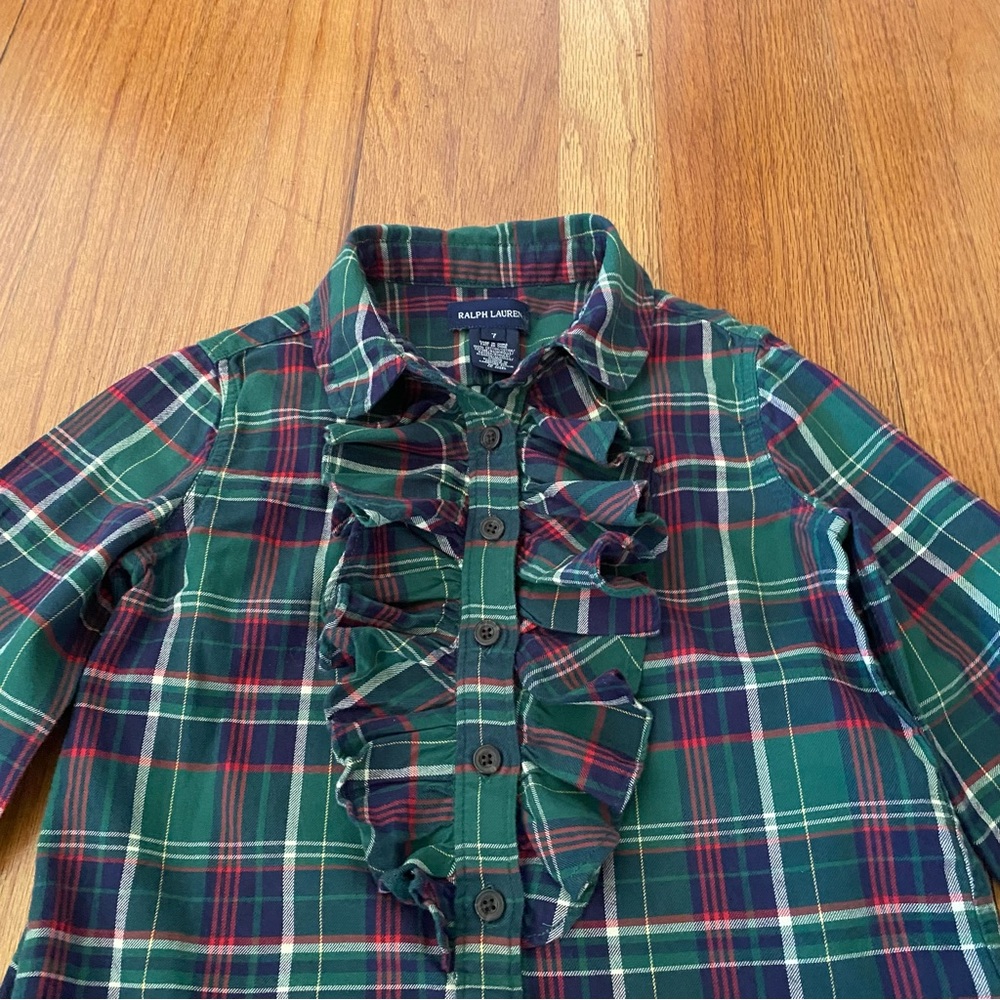 Ralph Lauren Classic Flannel Ruffles Long-Cuff Sleeves Shirtdress - Picture 5 of 9